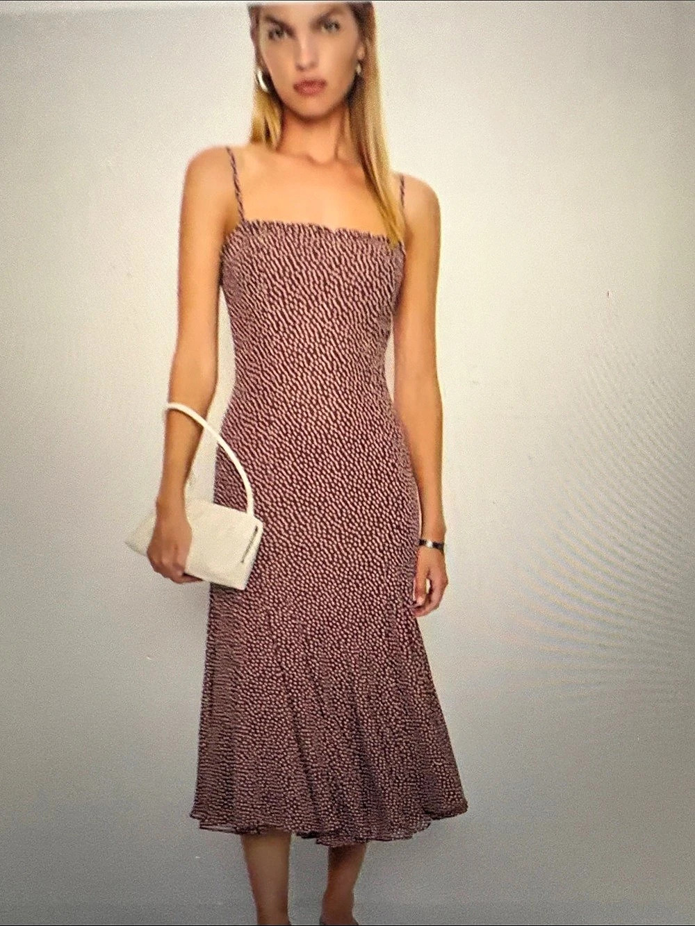 Reformation Lilibet Dress Polka Dot Midi Brown & White Size 6